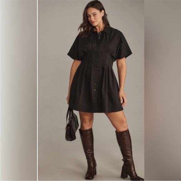 Anthropologie x Exquise Tobie Button-Front Pleated Mini Shirt Dress Size 3X NWT - Picture 1 of 12